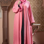 Black & Maroon Color Abaya with Embroidery & Stone Work